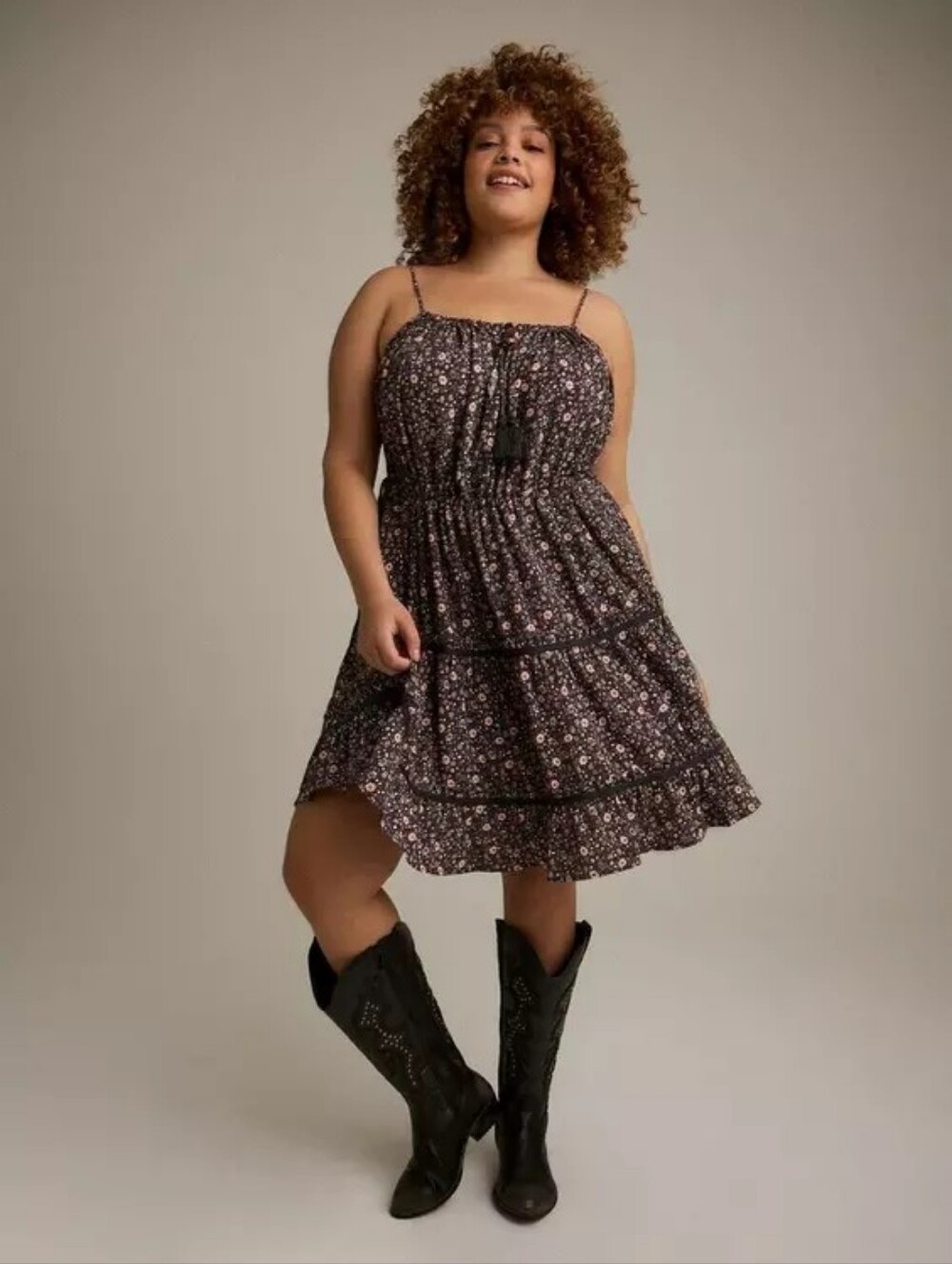 Torrid Halter Festi Tassel Dress Floral Vintage Black Gray Women's Plus Size 00X